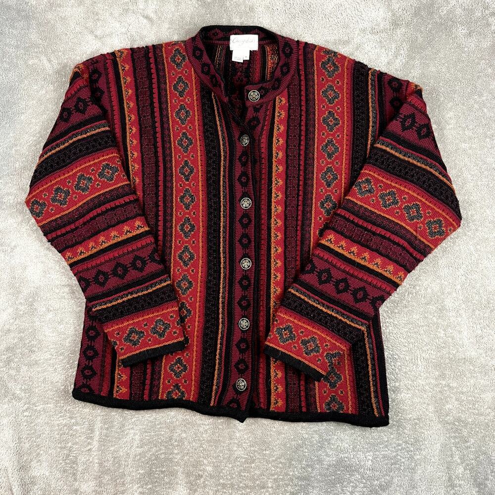 VTG Cherry Lewis Sweater Cardigan Womens M‎ Merino Alpaca Nordic Southwest